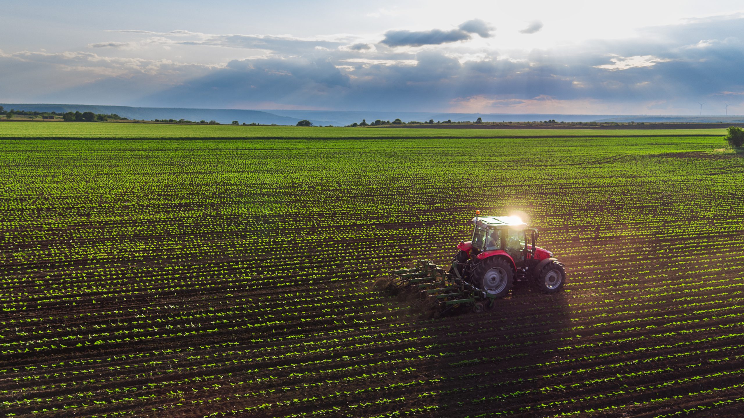 Tractor cultivating field at spring Tractor cultivating field at spring